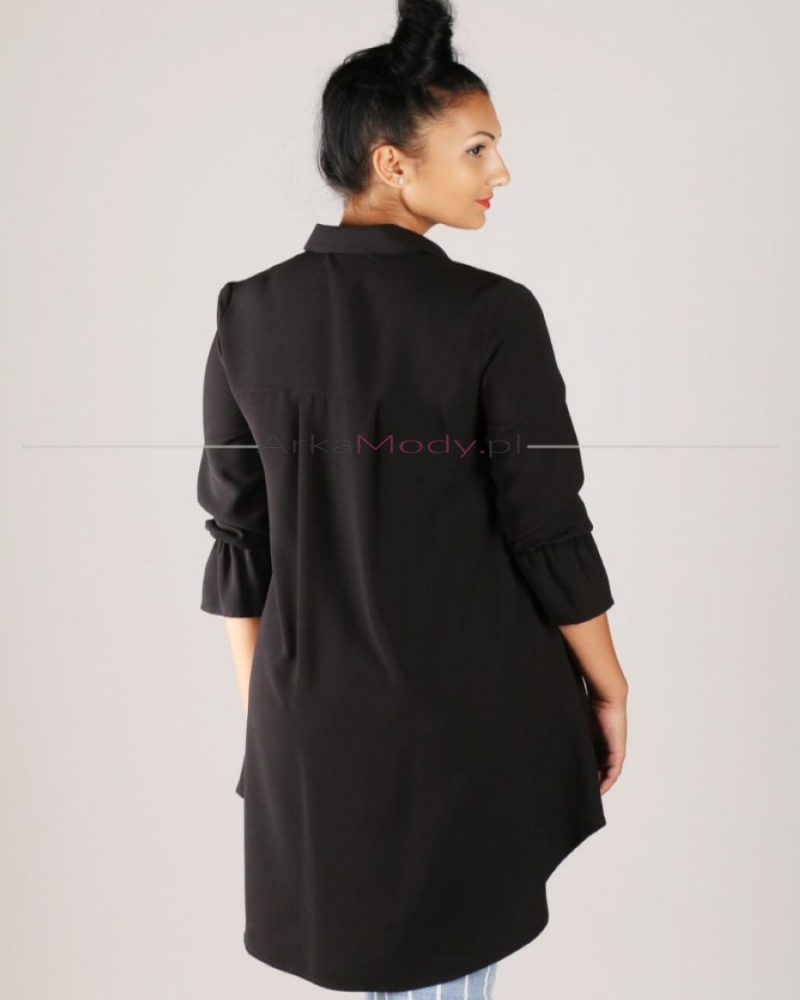 Długa koszula damska tunika czarna plus size rękaw 3/4 oversize wydłużony tył Polski produkt 3