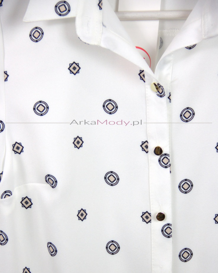 Elegancka wizytowa koszula damska bluzka klasyczna ecru wzorki Polska produkcja PREMIUM 3