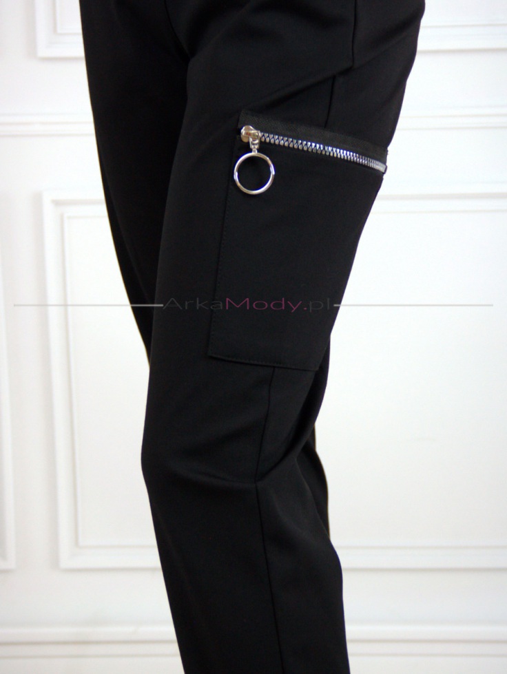 Eleganckie Damskie spodnie czarne nogawka ściągacz styl sportowy wysoki stan R.36-46 Polski produkt PREMIUM 8