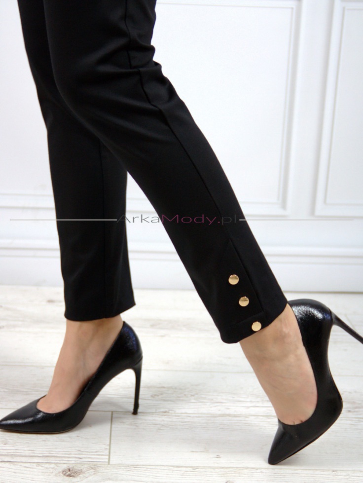 Eleganckie damskie spodnie czarne wysoki stan duże rozmiary Polski produkt złote guziczki 5