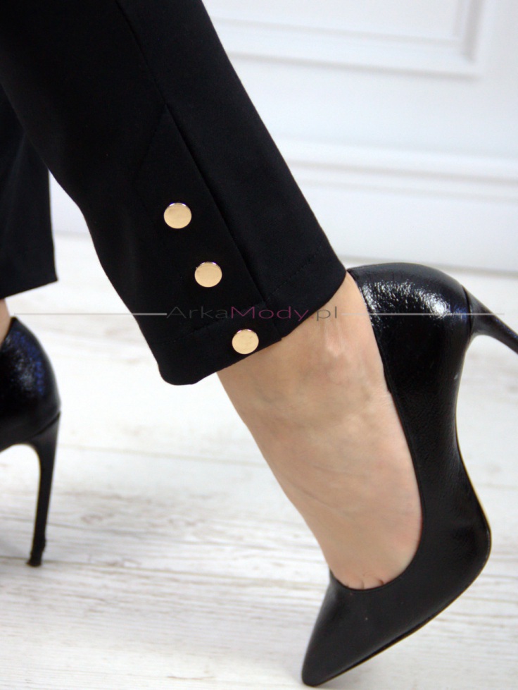 Eleganckie damskie spodnie czarne wysoki stan duże rozmiary Polski produkt złote guziczki 2