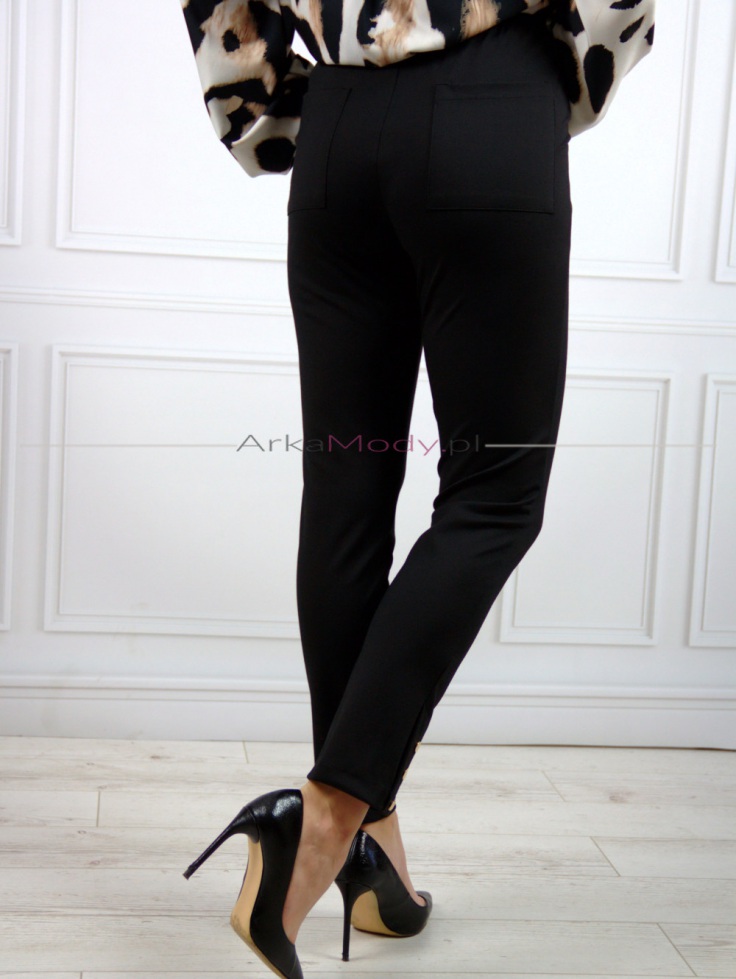 Eleganckie damskie spodnie czarne wysoki stan duże rozmiary Polski produkt złote guziczki 7
