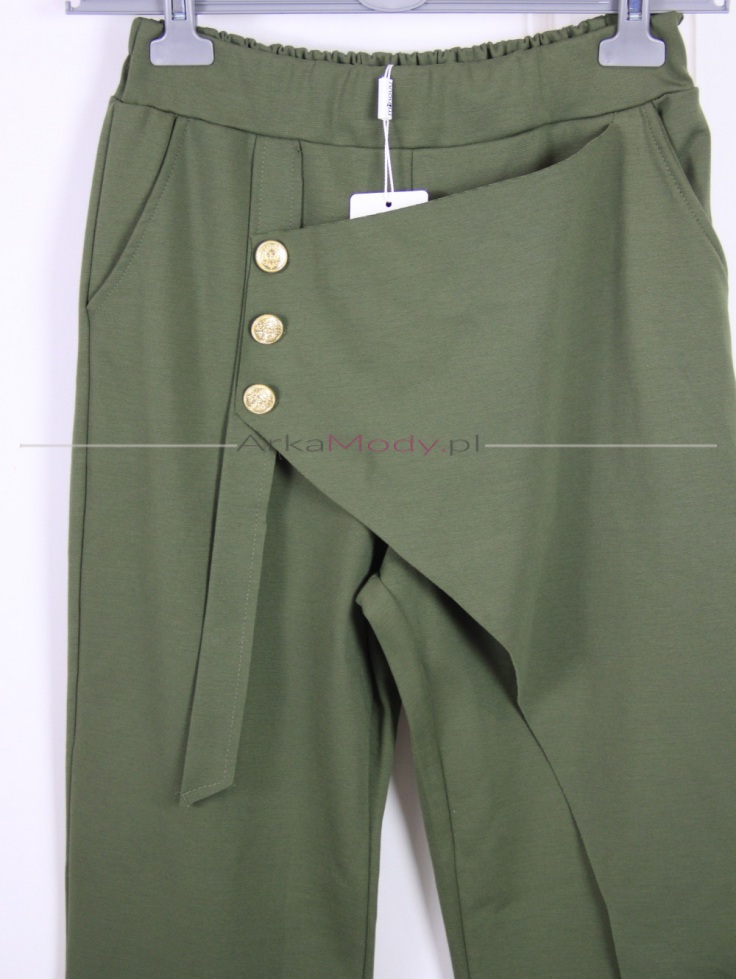 Spodnie damskie MINOUU zielone z guzikami Polski produkt PREMIUM 2