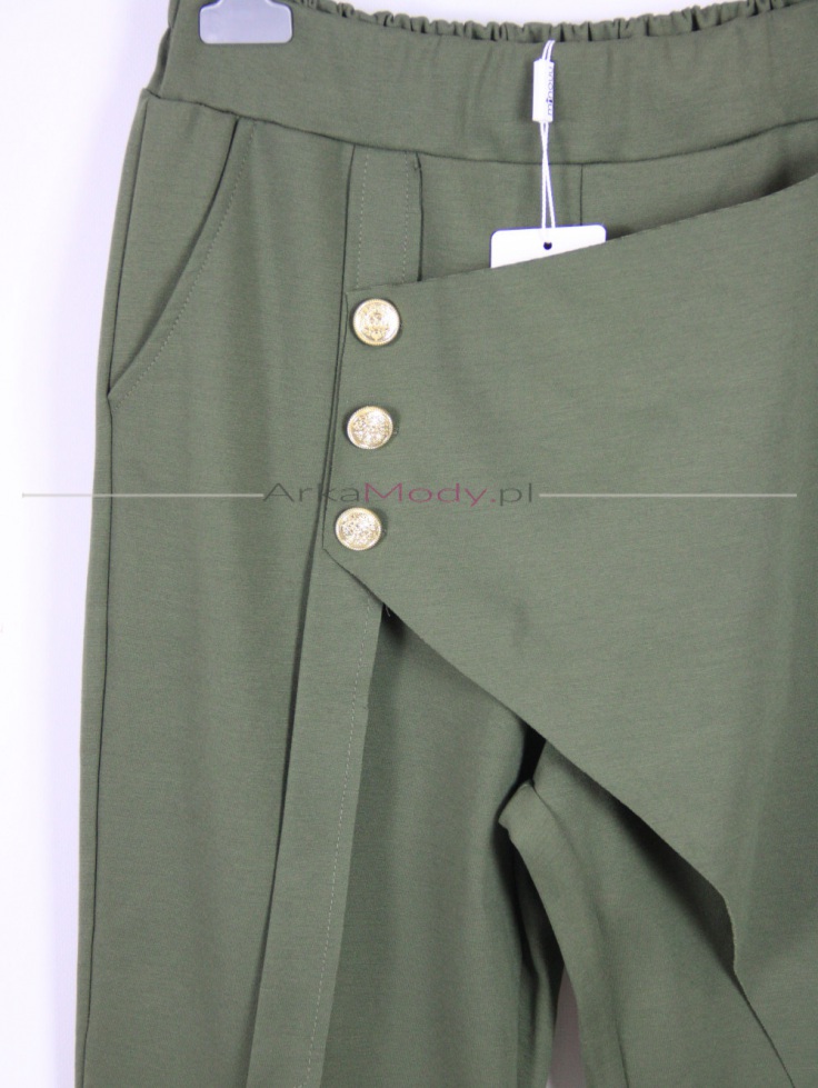 Spodnie damskie MINOUU zielone z guzikami Polski produkt PREMIUM 3