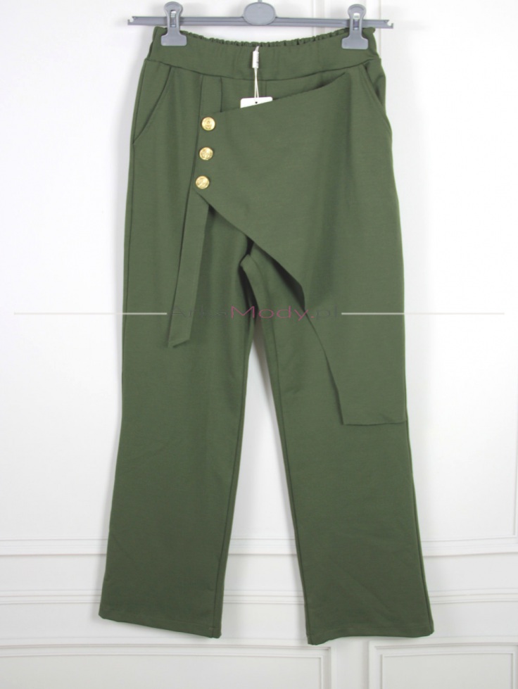 Spodnie damskie MINOUU zielone z guzikami Polski produkt PREMIUM