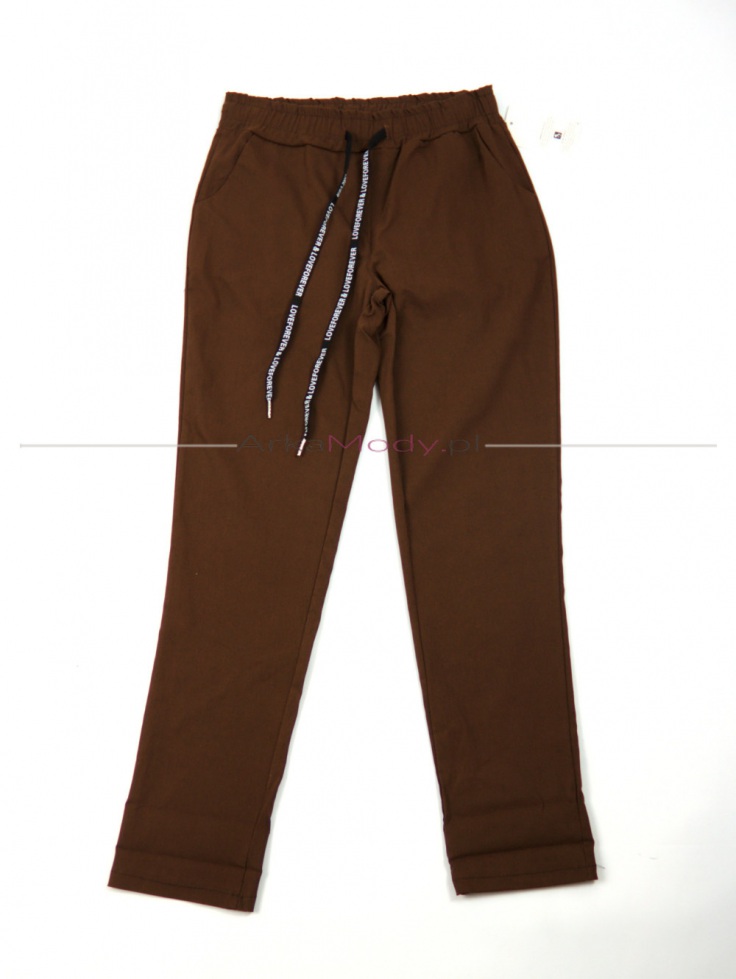Elastyczne spodnie damskie brązowe guma w pasie wysoki stan sportowy styl ITALIA 4