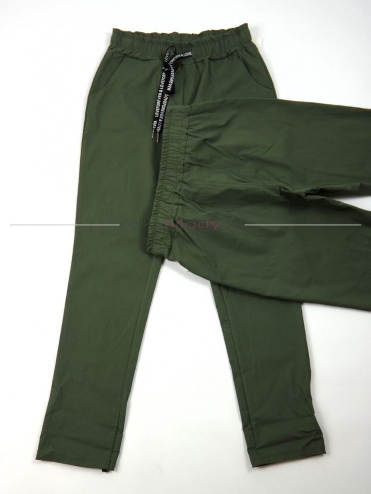 Elastyczne spodnie damskie khaki zielone guma w pasie wysoki stan sportowy styl ITALIA