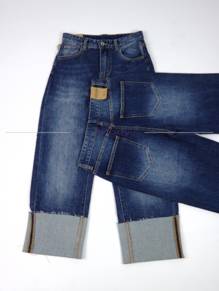 Spodnie damskie szwedy niebieskie jeans szeroka podwiniętą nogawka wysoki stan Produkt PREMIUM