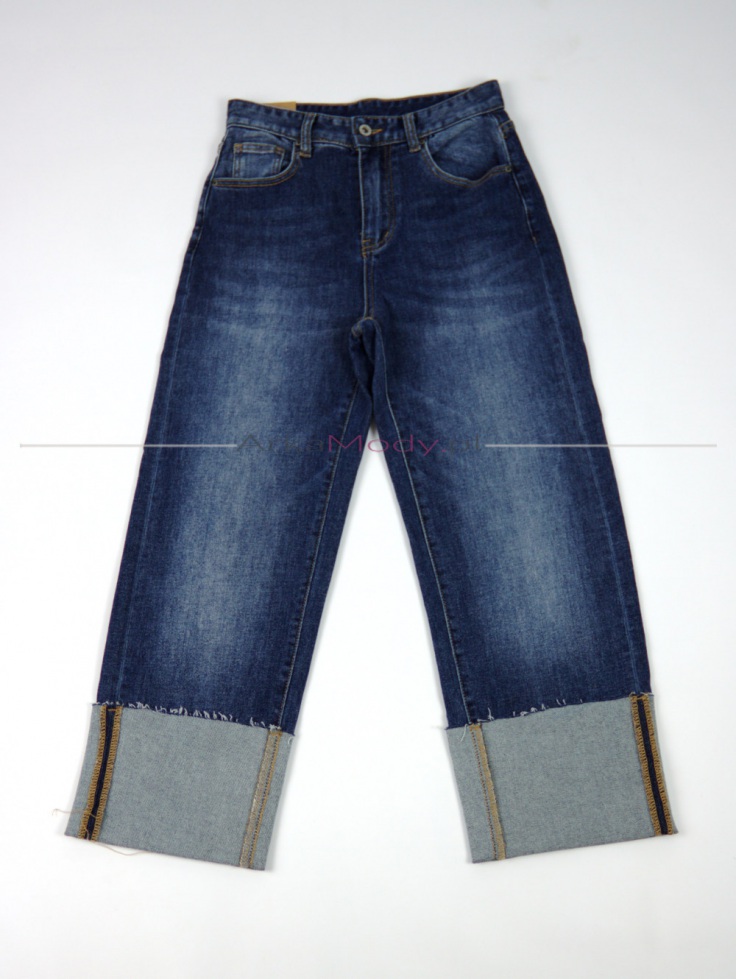 Spodnie damskie szwedy niebieskie jeans szeroka podwiniętą nogawka wysoki stan Produkt PREMIUM 5