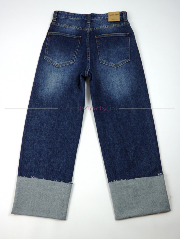 Spodnie damskie szwedy niebieskie jeans szeroka podwiniętą nogawka wysoki stan Produkt PREMIUM 6