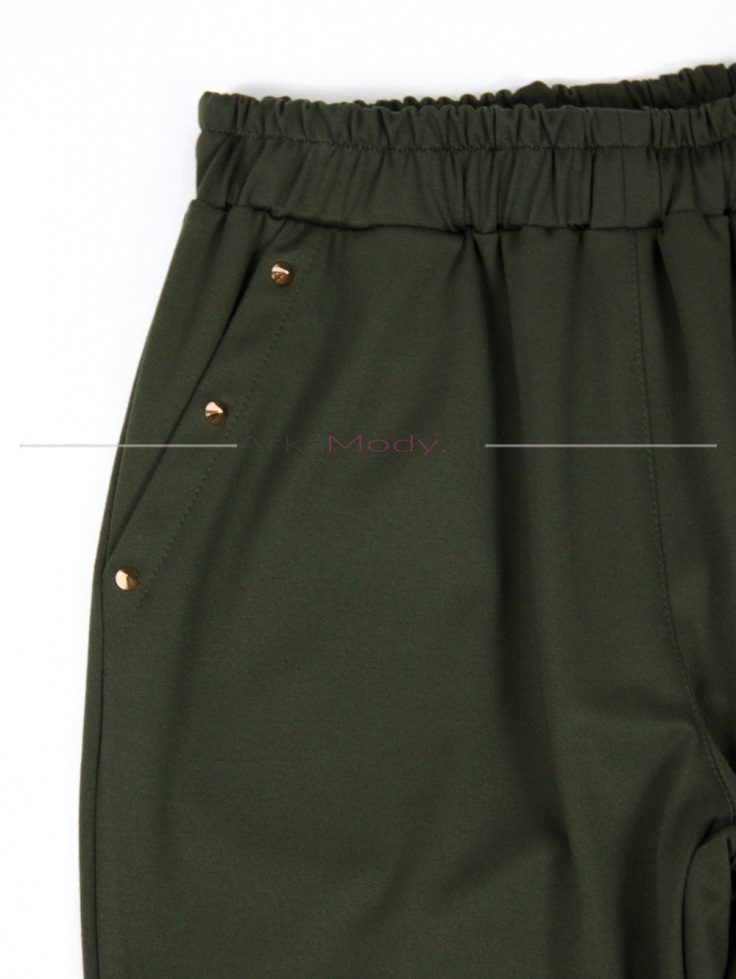 Damskie spodnie zielone khaki złote napy eleganckie styl sportowy Polski produkt wysoki stan duże rozmiary 5