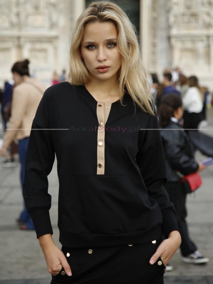 Elegancka bluzka damska bluza czarna dekolt zapinany sportowy styl Polski produkt
