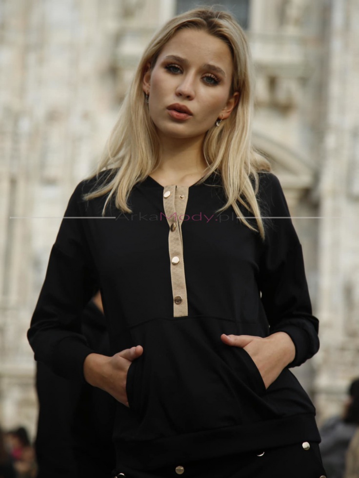 Elegancka bluzka damska bluza czarna dekolt zapinany sportowy styl Polski produkt 3