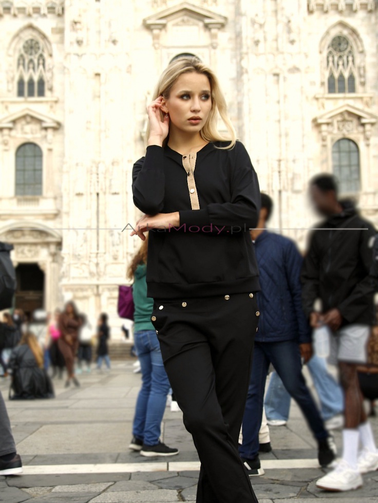 Elegancka bluzka damska bluza czarna dekolt zapinany sportowy styl Polski produkt 4