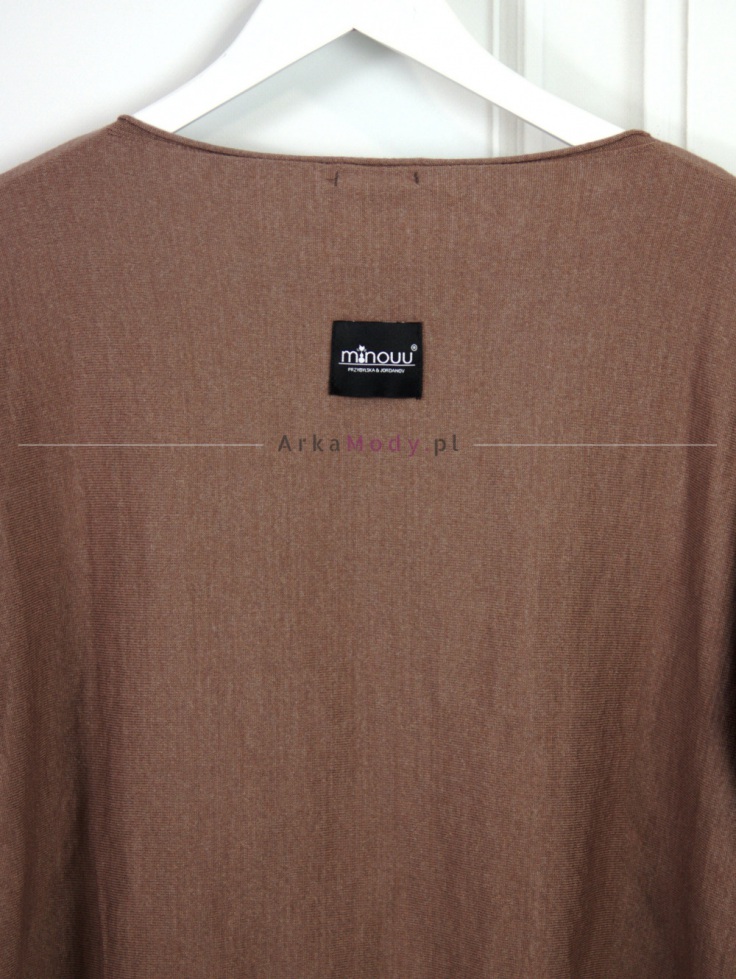Bluzka dzianinowa cienki brązowy sweter oversize cyrkonie długi rękaw MINOUU 3