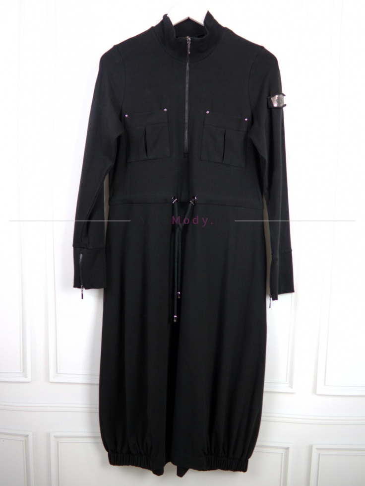 Bawełniana sukienka czarna z zamkiem długi rękaw niepowtarzalny model Polska produkcja 8