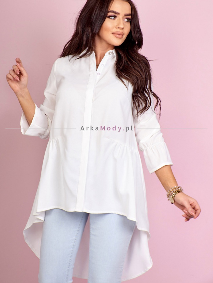Długa damska tunika koszulowa biała ecru plus size rękaw 3/4 oversize wydłużony tył Polski produkt 2
