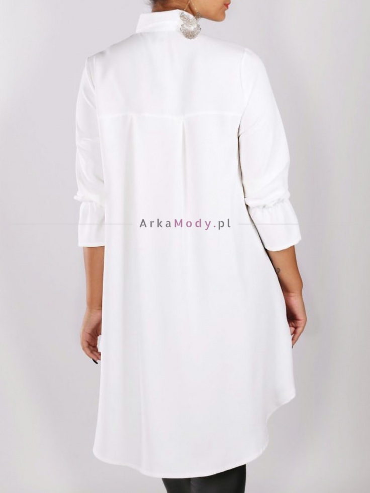 Długa damska tunika koszulowa biała ecru plus size rękaw 3/4 oversize wydłużony tył Polski produkt 4