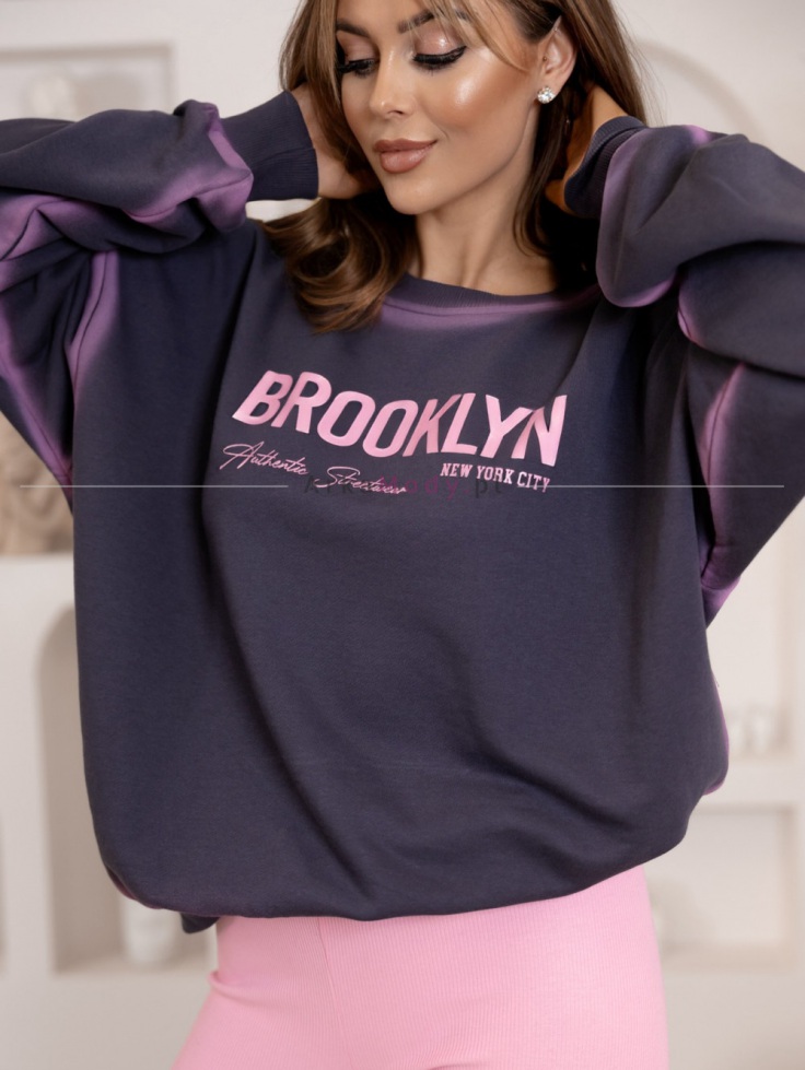 Komplet dresowy damski grafit-róż Bluza z napisem BROOKLYN oversizowa +leginsy ASZMI STYLE 3