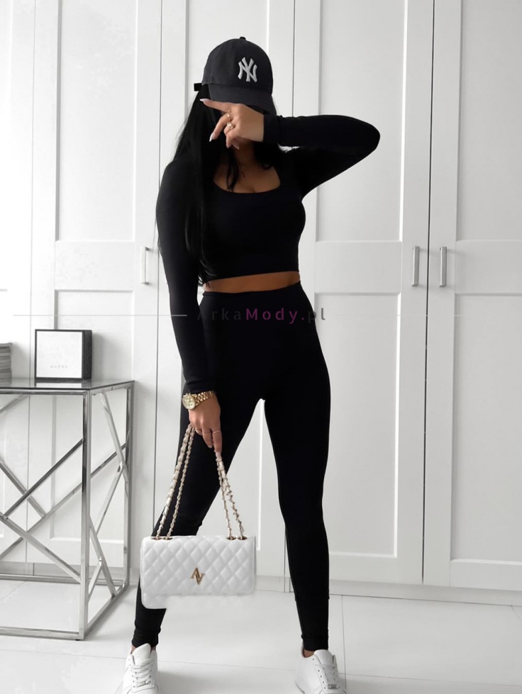 Spodnie legginsy czarne elastyczne modelujące Fame Fashion z wysokim stanem Push Up 6