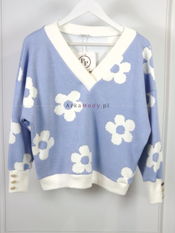 Sweterek Luisa niebieski kwiatki PUR27