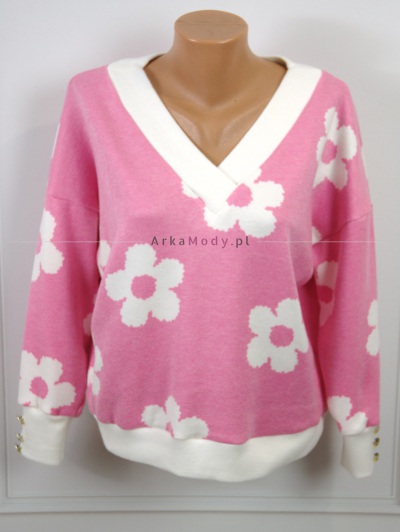 Sweterek Luisa różowy kwiatki PUR27