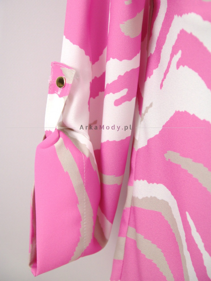 Elegancka wizytowa damska koszula klasyczna różowa basic rękaw3/4 print PurPura Polska produkcja 4