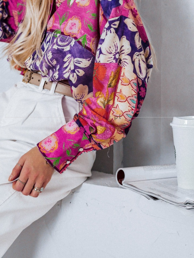 Koszula damska luźna bluzka wzory fiolet róż klasyczna Simplicity Polski produkt PREMIUM 3