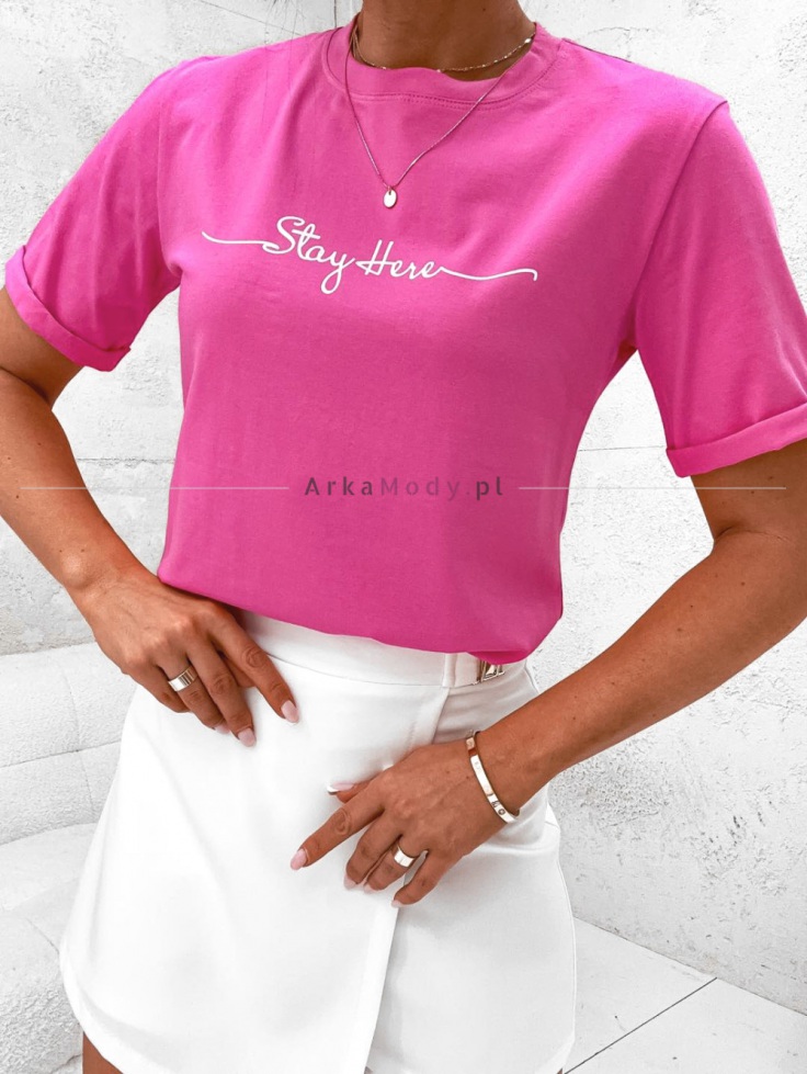 Bluzka damska tshirt różowa bawełna krótki rękaw StayHere Polski produkt 2