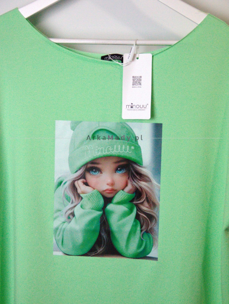 Bluzka damska zielona tshirt Agnes laleczka Minouu Oversize krótki rękaw Polski produkt 2