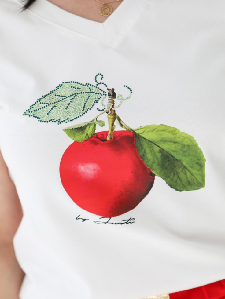 Elegancka bluzka damska PlusSize biała ecru aplikacja jabłko JUSTTI Polska produkcja PREMIUM 2