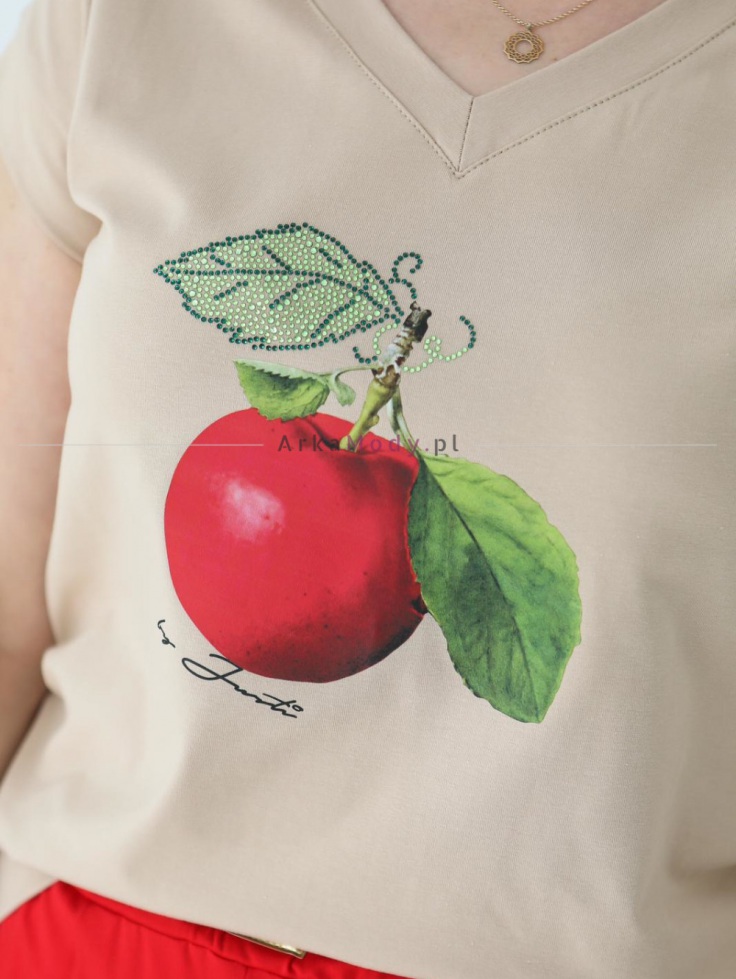Elegancka bluzka damska beżowa PlusSize aplikacja jabłko JUSTTI Polska produkcja PREMIUM 2