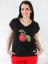 Elegancka bluzka damska czarna PlusSize aplikacja jabłko JUSTTI Polska produkcja PREMIUM