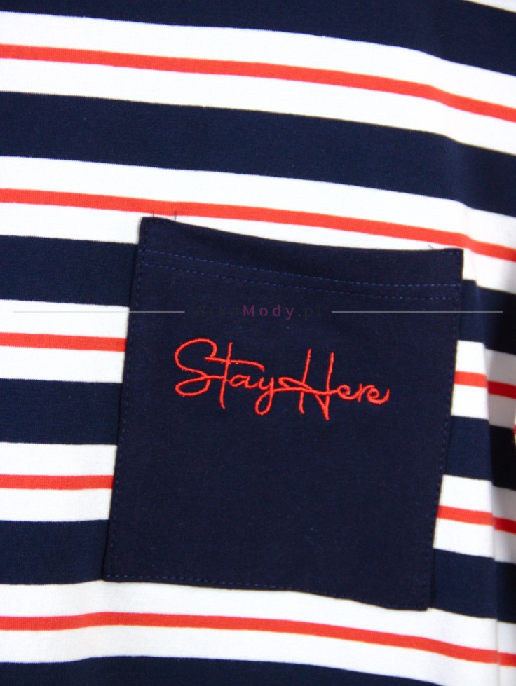 Bluzka damska tshirt w paski biało granatowa czerwona bawełna krótki rękaw StayHere Polski produkt 3