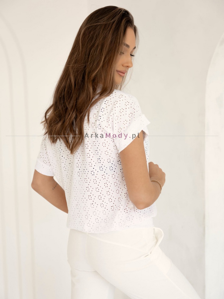 Elegancka bluzka damska ażurowa ecru biała dekolt łódka Trendy by Sobiertex 2