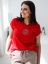Elegancka bluzka damska PlusSize czerwona wyszywana aplikacja JUSTTI Polska produkcja PREMIUM