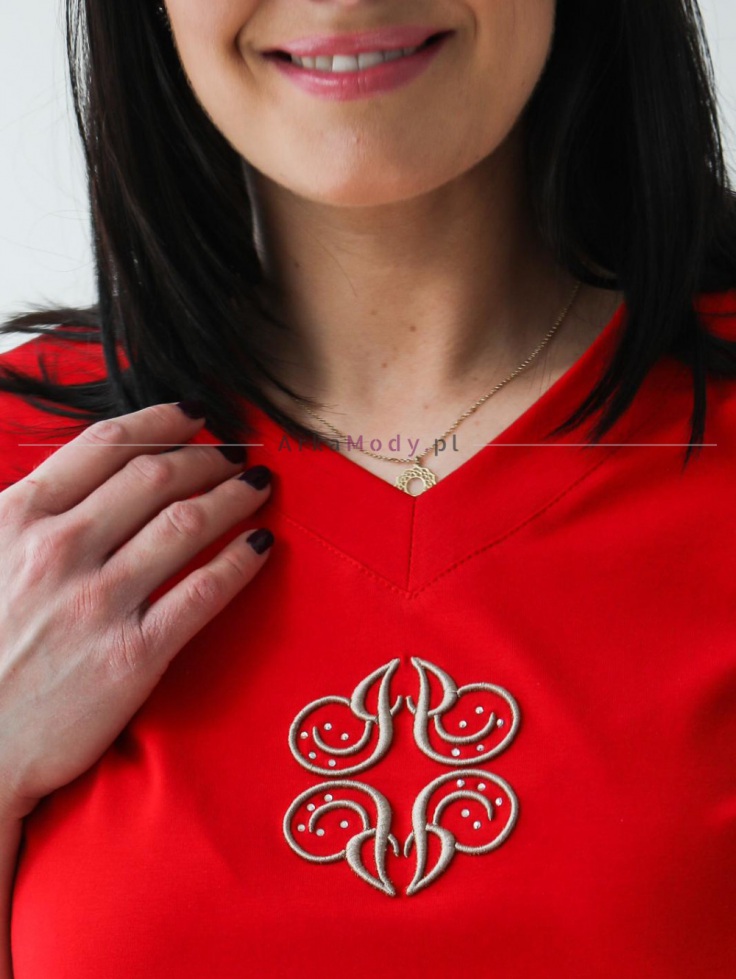 Elegancka bluzka damska PlusSize czerwona wyszywana aplikacja JUSTTI Polska produkcja PREMIUM 3