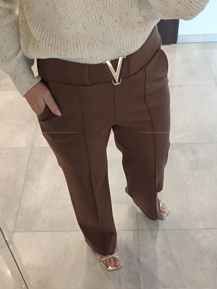 Damskie eleganckie spodnie brązowe szwedy szeroka nogawka Polski produkt wysoki stan 1