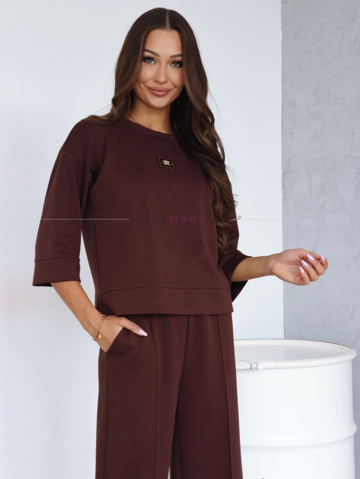 Stylowa bluza damska oversize brązowa pudełko bez kaptura Trendy Polska 3