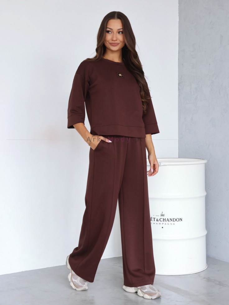 Stylowa bluza damska oversize brązowa pudełko bez kaptura Trendy Polska 4
