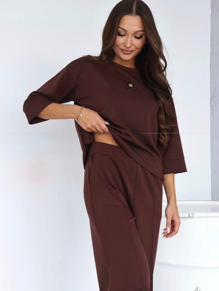 Stylowa bluza damska oversize brązowa pudełko bez kaptura Trendy Polska 5