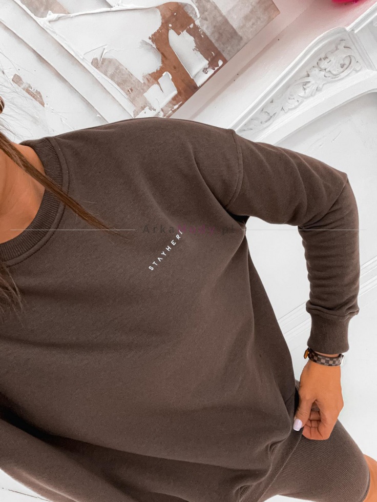 Bluza damska oversize pudełkowa bez  kaptura brązowa STAYHERE Polska produkcja 2