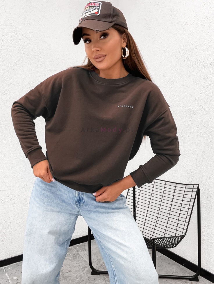 Bluza damska oversize pudełkowa bez  kaptura brązowa STAYHERE Polska produkcja