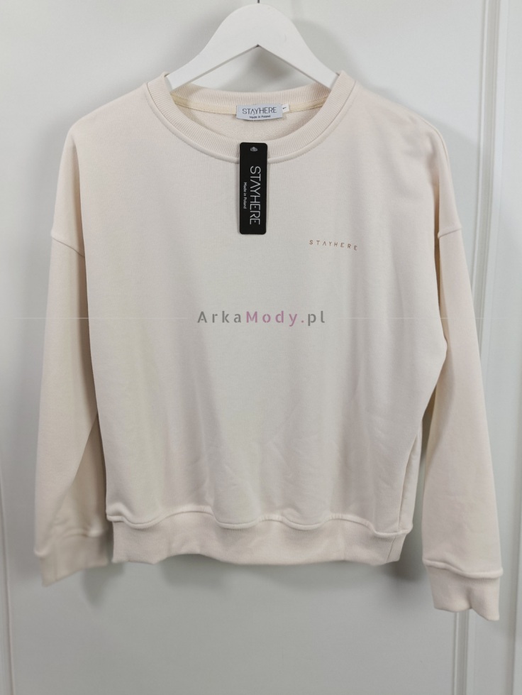 Bluza damska oversize pudełkowa bez  kaptura jasny beż STAYHERE Polska produkcja
