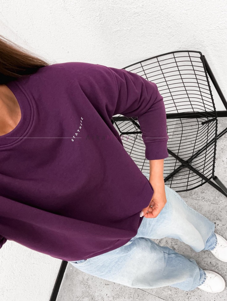 Bluza damska oversize pudełkowa bez  kaptura bakłażan STAYHERE Polska produkcja 2