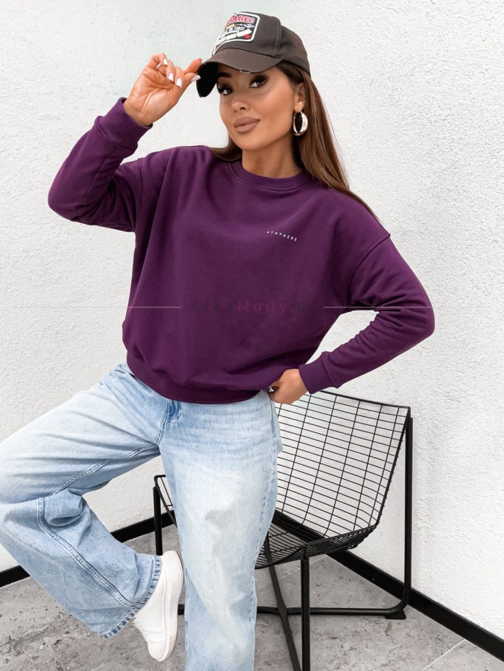 Bluza damska oversize pudełkowa bez  kaptura bakłażan STAYHERE Polska produkcja 3