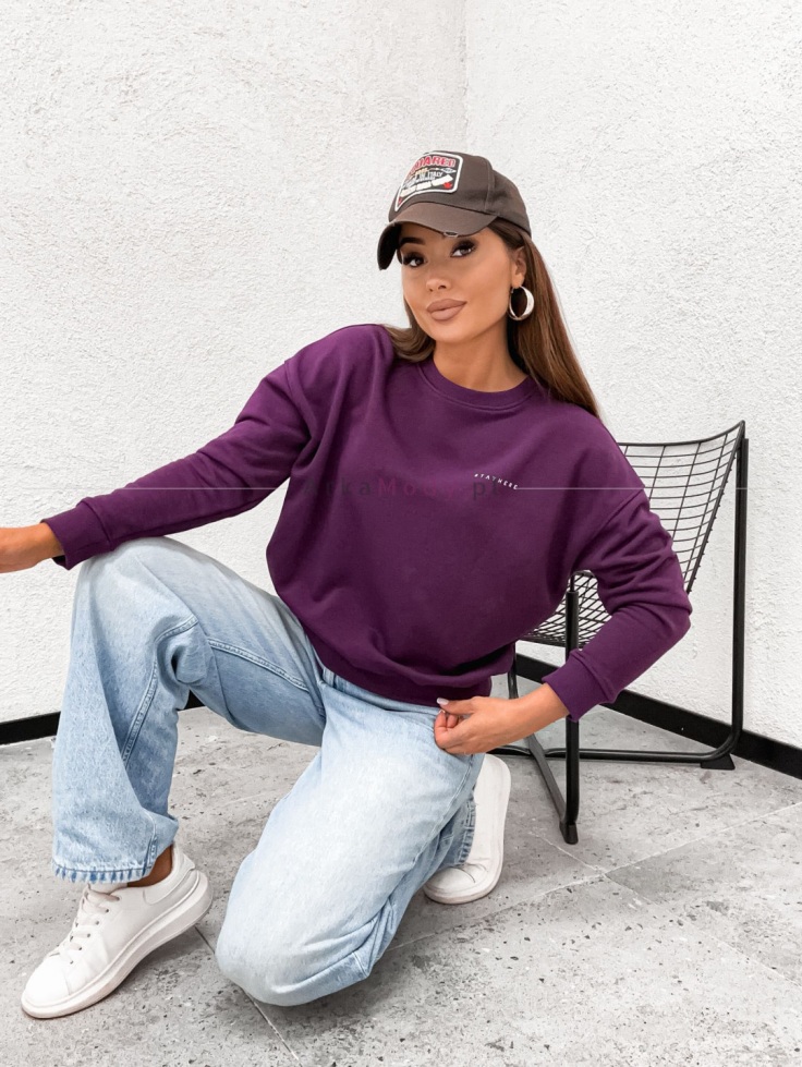 Bluza damska oversize pudełkowa bez  kaptura bakłażan STAYHERE Polska produkcja 4