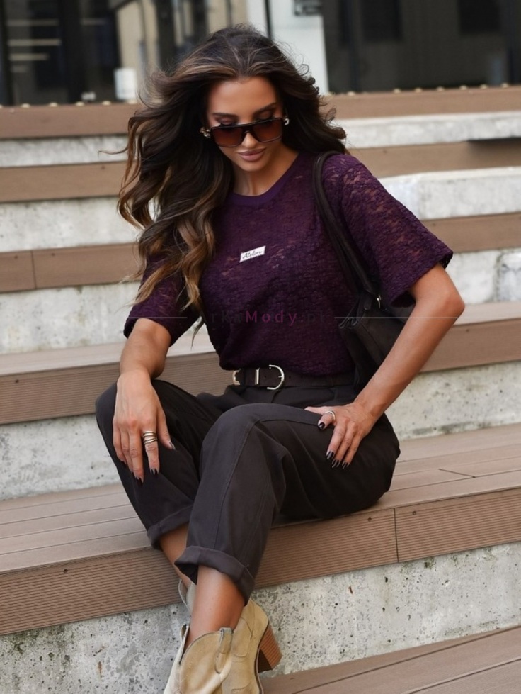 Elegancka koronkowa bluzka damska śliwka ATELIER Xana Collection Polski produkt