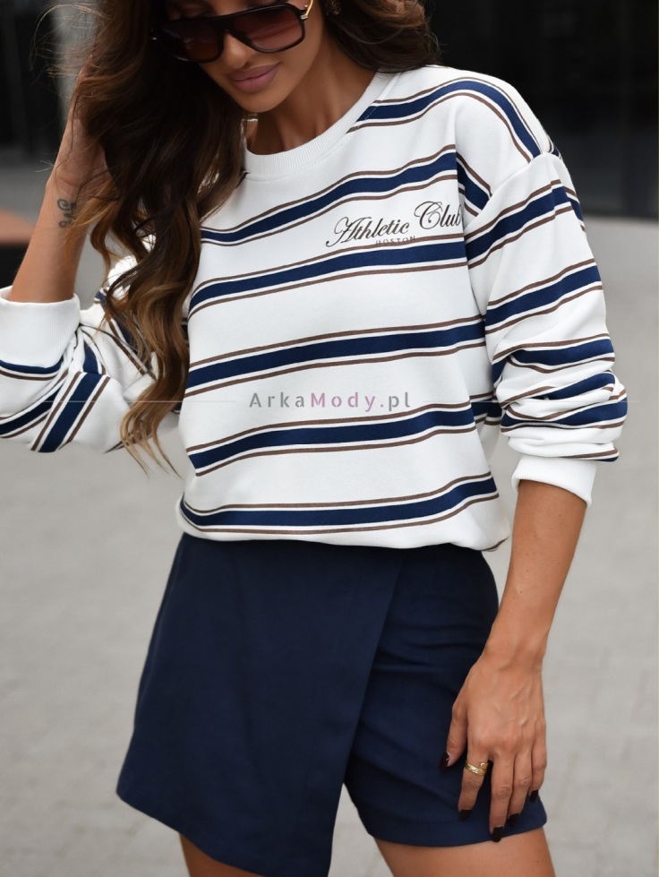 Bluza damska paski ecru granat  ATHLETIC CLUB BOSTON dekolt okrągły Xana Collection 2