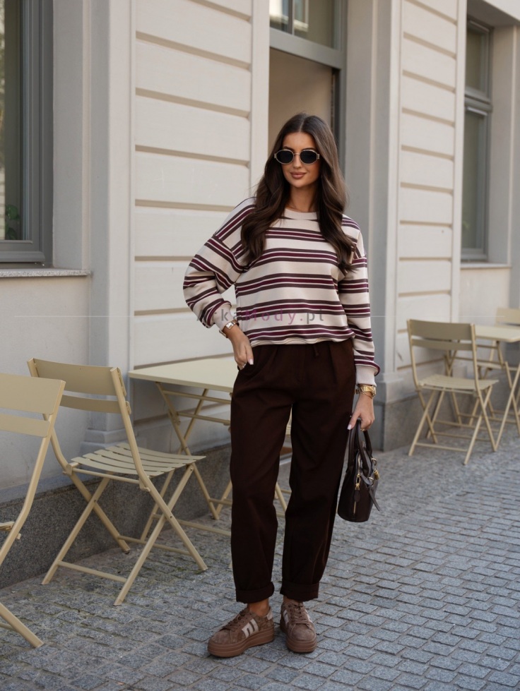 Bluza damska w paski beż-brąz śliwka bez kaptura Xana Collection 3